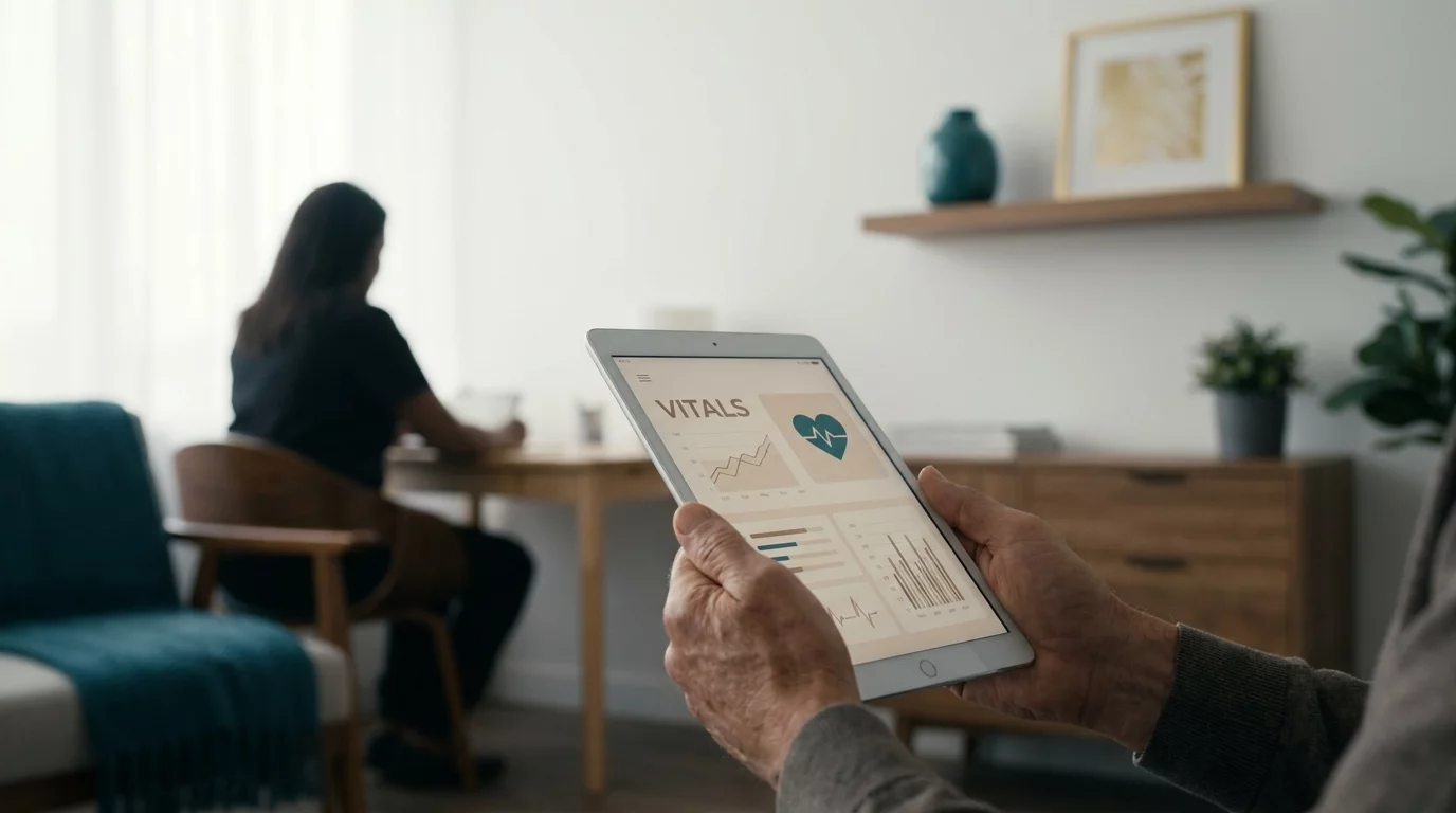 Patient consultant des informations sante sur tablette avec un medecin en arriere-plan